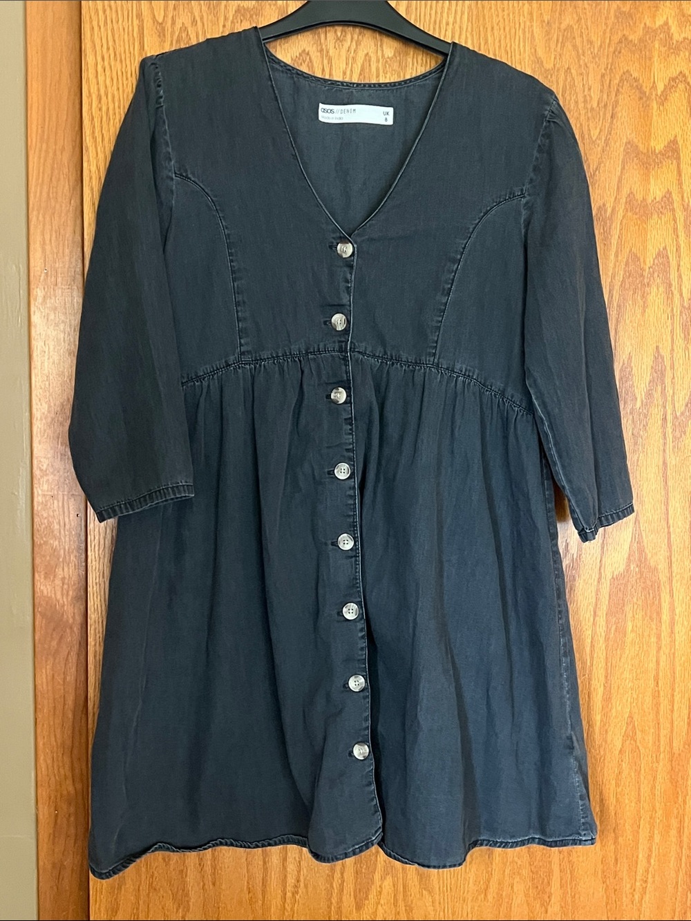 ASOS Black V-Neck Button-Front Denim Dress